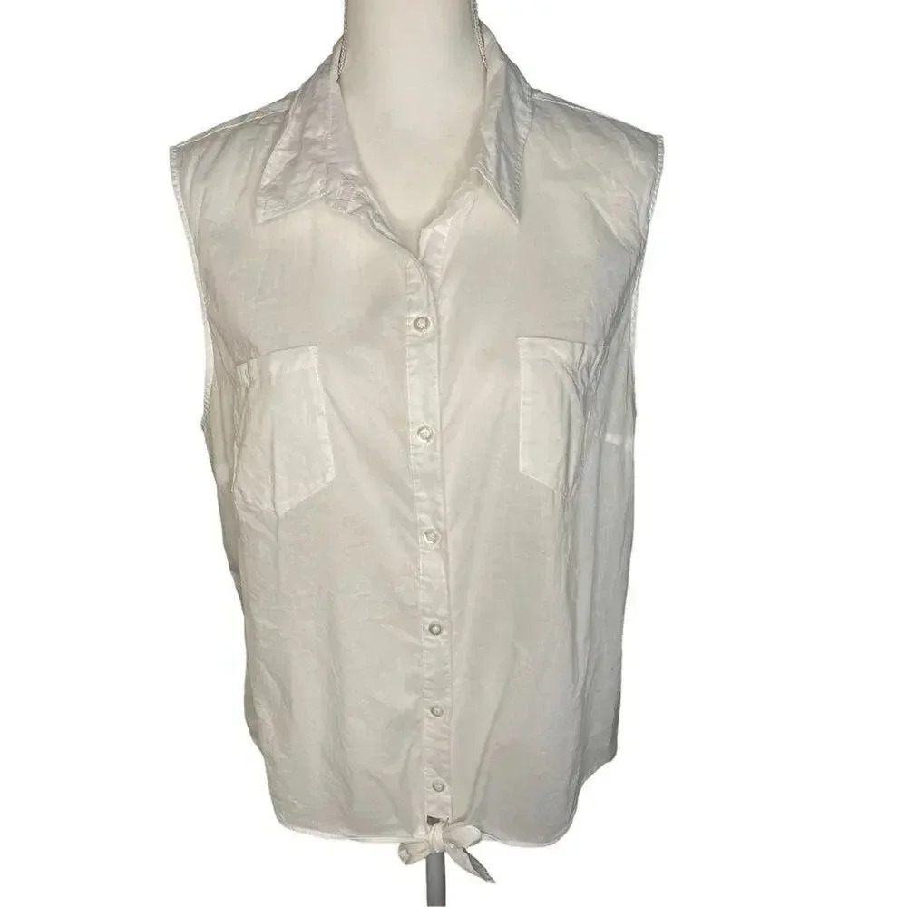 Zac & Rachel Women’s XL White Sleeveless Tie‎ Front Button Down Top